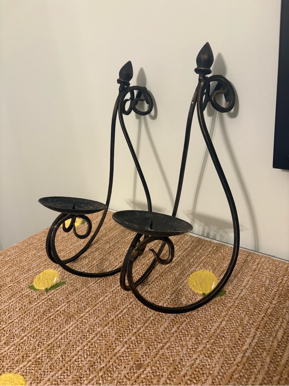 Pair of Iron Wall Candle Holders in Aged Black